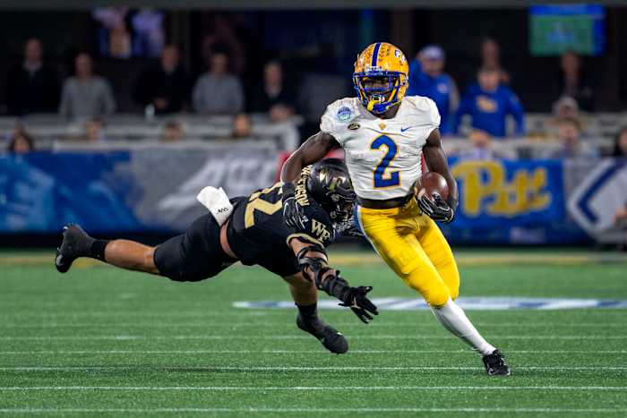 Pittsburg RB Israel Abanikanda carries the ball against Wake Forest in the 2021 ACC Championship Game